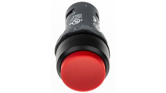 Pulsante SPDT rosso ABB, montaggio a pannello, protezione IP69K, foro di 22,5 mm, temperatura -25/+70 °C.