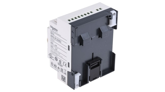 Modulo logico Schneider Electric SR2B122BD per guida DIN, 8 ingressi, 4 uscite, programmabile, dimensioni 71,2 x 107,6 x 59,5 mm.