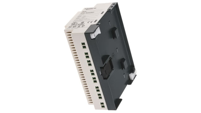 Modulo logico Schneider Electric SR2B202BD per guida DIN, 12 ingressi, 8 uscite, alimentazione 24 V cc, dimensioni 124,6 x 107,6 x 59,5 mm.