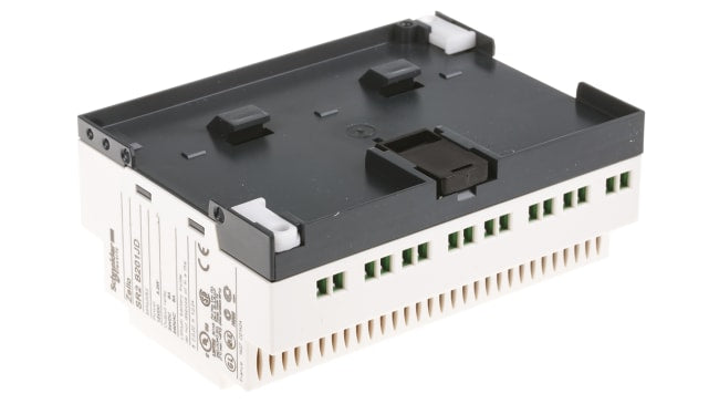 Modulo logico Schneider Electric SR2B201JD per guida DIN, 12 ingressi, 8 uscite relè, dimensioni 124,6 x 107,6 x 59,5 mm.