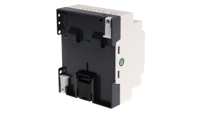 Modulo logico Schneider Electric SR3B102BD Zelio Logic, 6 ingressi analogici, 4 uscite, alimentazione 24 V cc, dimensioni 72 x 90 x 59,5 mm.