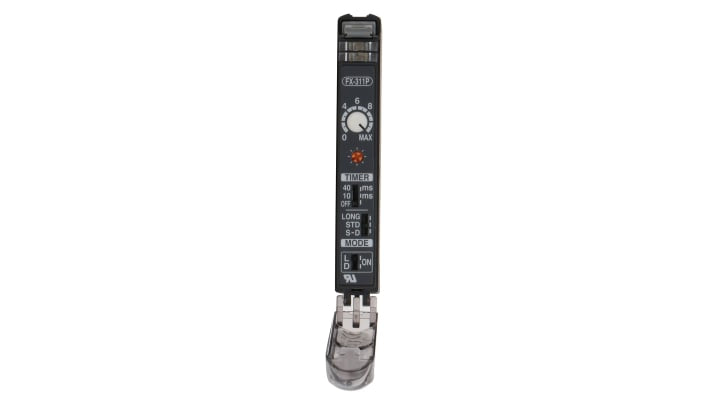 Sensore PNP Panasonic FX-311P per fibre ottiche, alimentazione 12-24 V, dimensioni 30,5 x 10 x 64,5 mm, LED rosso.