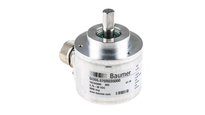 Baumer GI355.070R035, encoder incrementale ottico, risoluzione 5000 impulsi/giro, alimentazione 4,75-30 V cc, flangia M23.