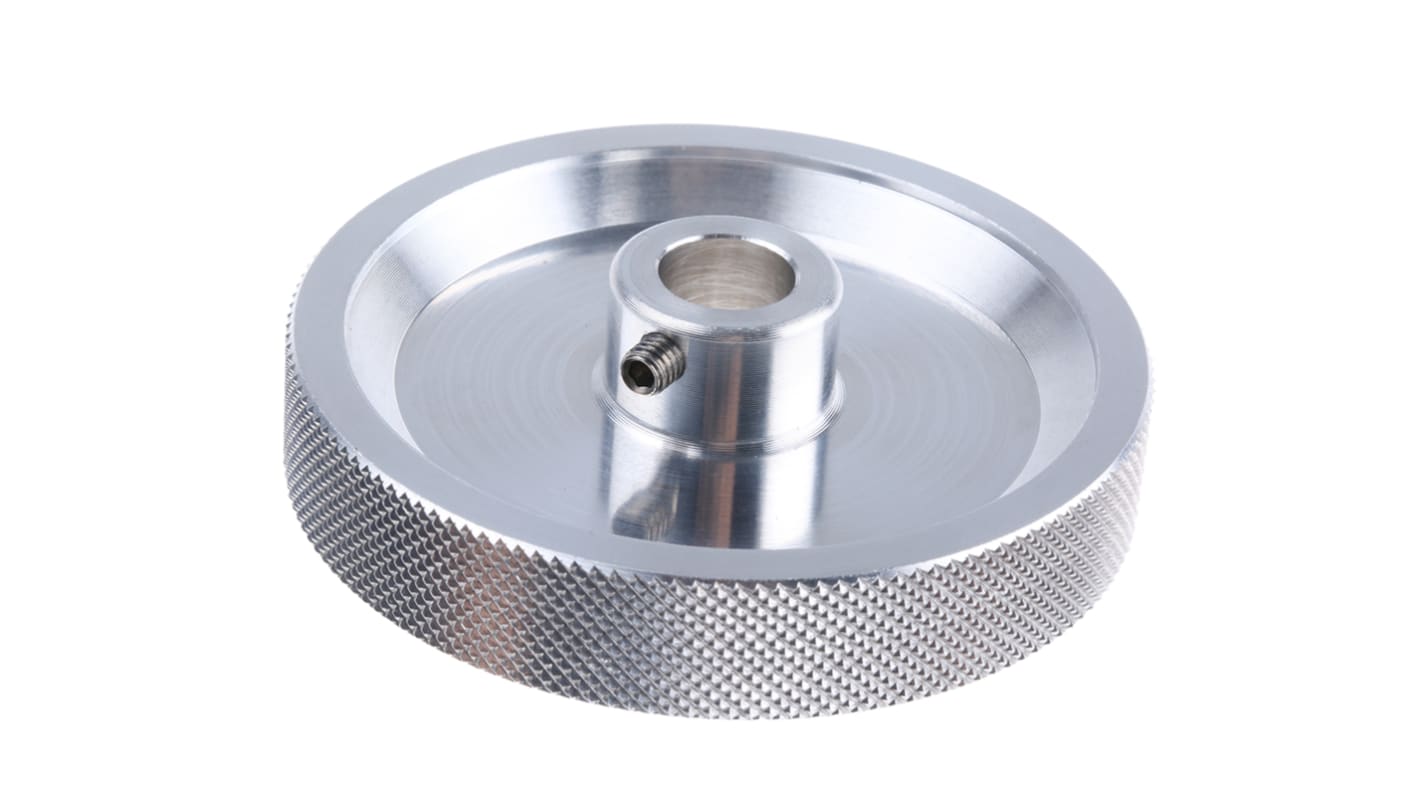 Ruota per encoder Baumer MR211.10A in alluminio, circonferenza 20 cm, foro 10 mm, superficie zigrinata, include staffa di montaggio.