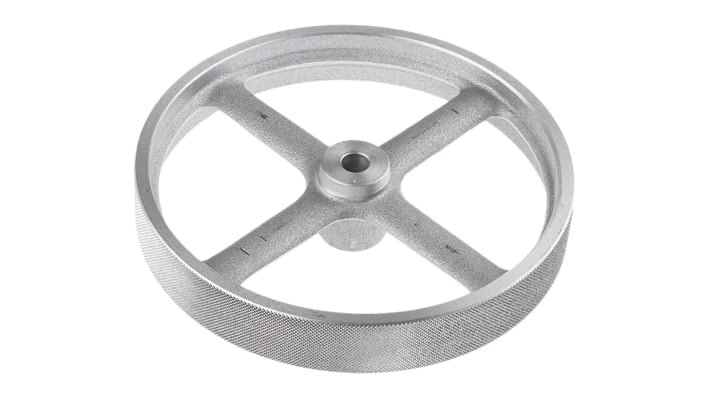 Ruota per encoder Baumer MR512.10A, circonferenza 50 cm, foro 10 mm, in alluminio, con staffa di montaggio inclusa.