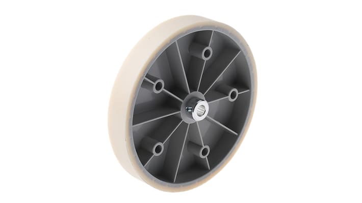Ruota per encoder Baumer MR542.10D, circonferenza 50 cm, foro 10 mm, include staffa di montaggio e accessori.