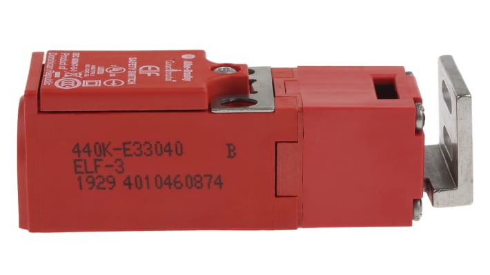 Interruttore di interblocco di sicurezza a chiave Allen Bradley Guardmaster 440K-E33040, IP67, 1NC/1NA, dimensioni 75x25x29 mm.
