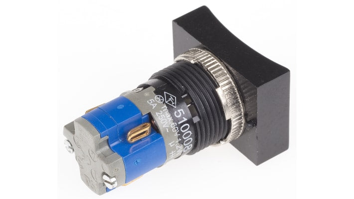 Blocco contatti pulsante Saia-Burgess TH510108000, 1CO, montaggio in pannelli fino a 6 mm, connettore femmina per lampada T1 3/4.