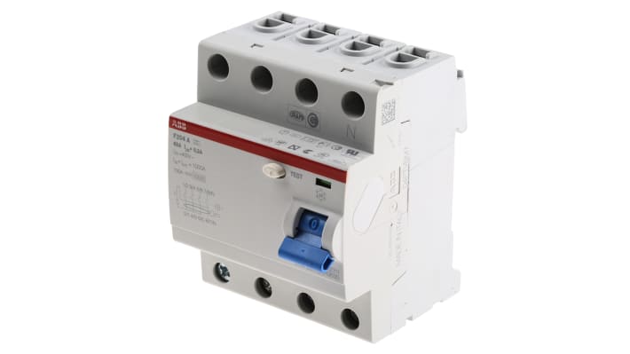 Interruttore differenziale RCCB ABB F200, 4 poli, 63A, sensibilità 300mA, montaggio su guida DIN, dimensioni 70x85x69 mm.