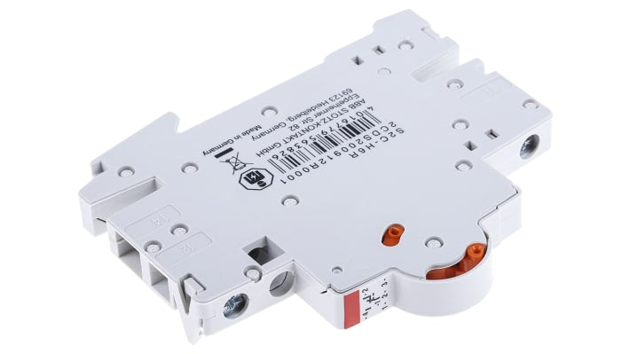 Contatto ausiliario ABB S2C-H6R, 2 contatti (1 N/C + 1 N/A), montaggio laterale, dimensioni 85 x 8,8 x 69 mm.