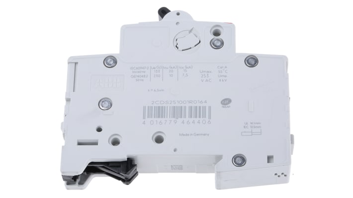 Interruttore magnetotermico ABB S201C16, unipolare, 16A, montaggio su guida DIN, larghezza 17.5mm, protezione IP20.
