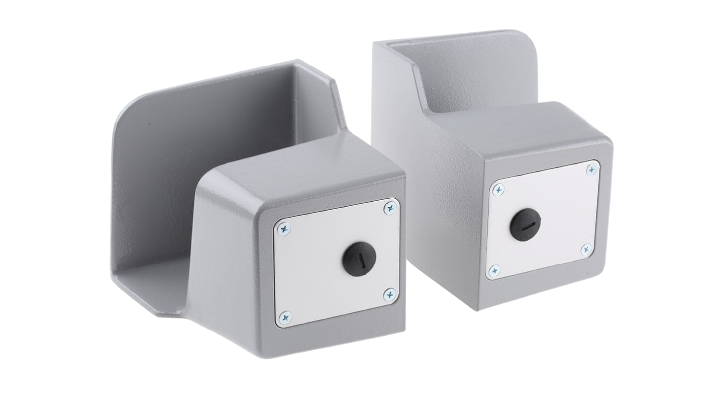 Contenitore Schmersal 509 0002, console a due mani ergonomica in alluminio, resistente e conforme EN 574, per applicazioni industriali.