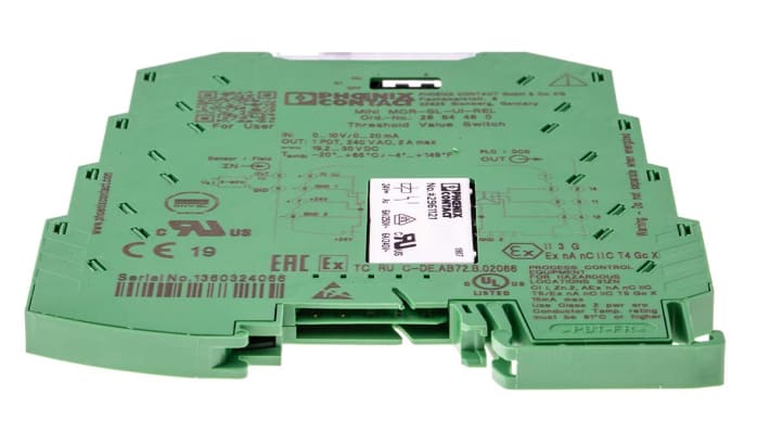 Condizionatore di segnale Phoenix Contact 2864480, ATEX, ingresso 0-10 V, montaggio su guida DIN, dimensioni 6,2 mm.