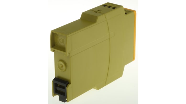 Relè di sicurezza Pilz PZE X4V, 24V cc, 1 canale, 4 contatti, conforme a Categoria 4 EN954-1, dimensioni 121x22.5x87 mm.