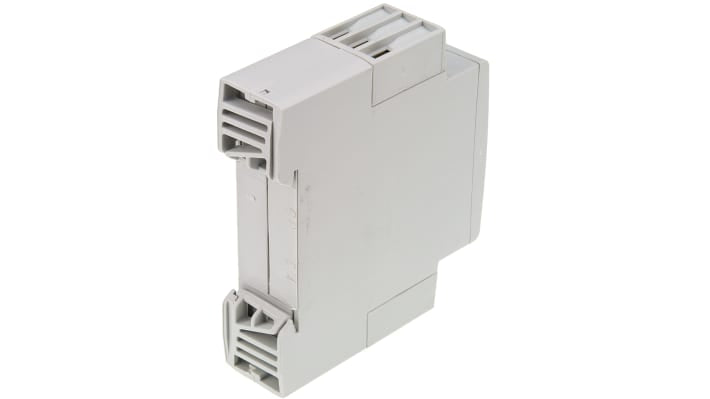 Relè temporizzato ABB CT-ERD.12 SPDT per guida DIN, intervallo 0.05 s a 100 h, contatti fino a 6 A, dimensioni 17.5 mm x 70 mm x 58 mm.