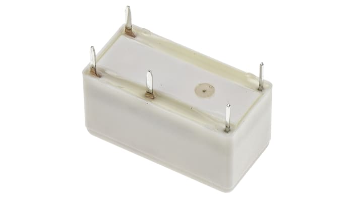 Relè di potenza Finder 32, SPDT, bobina 24V cc, montaggio su PCB, dimensioni 10,7 x 10,2 x 20,3 mm, corrente 6 A.