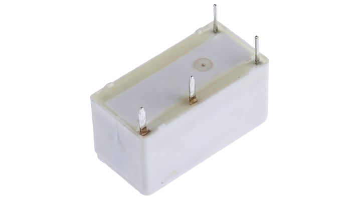 Relè di potenza Finder 32, SPST, 12V cc, montaggio su PCB, dimensioni 10,7 x 10,2 x 20,3 mm, corrente 6 A.