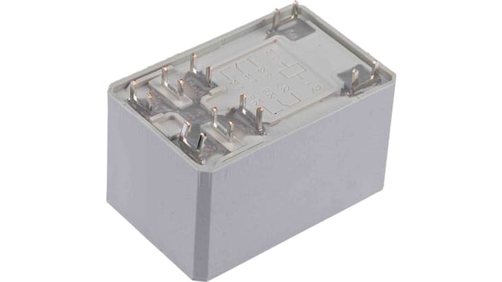 Finder 66.22.9.024.0000, relè DPDT 24V cc, montaggio su PCB, corrente 30A, dimensioni 51,5mm x 31mm x 33,5mm.