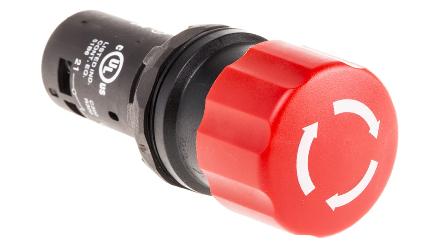Pulsante di arresto di emergenza ABB CE3T-10R-11, montaggio a pannello, diametro 22.5 mm, colore rosso, contatto SPDT.