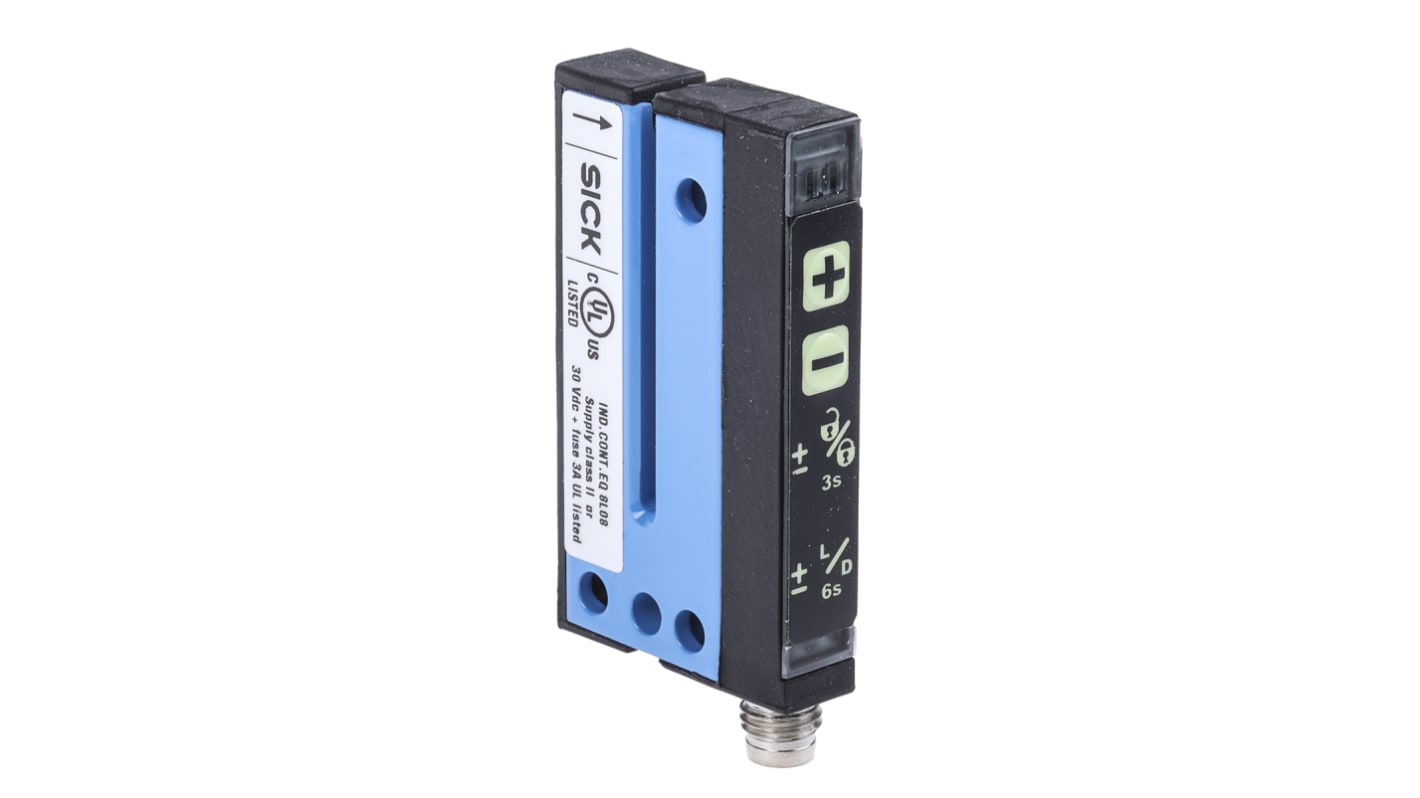 Sensore fotoelettrico a forcella Sick WF2-40B410, rilevamento 2 mm, montaggio a pannello, custodia in alluminio, IP65.