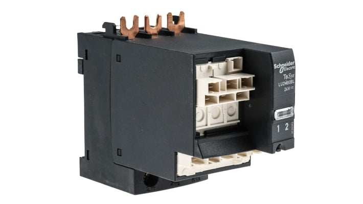 Blocco invertitore contattore Schneider Electric LU2MB0BL per Serie TeSys U - 38A, 24V CC - Ideale per controllo motori in retromarcia.
