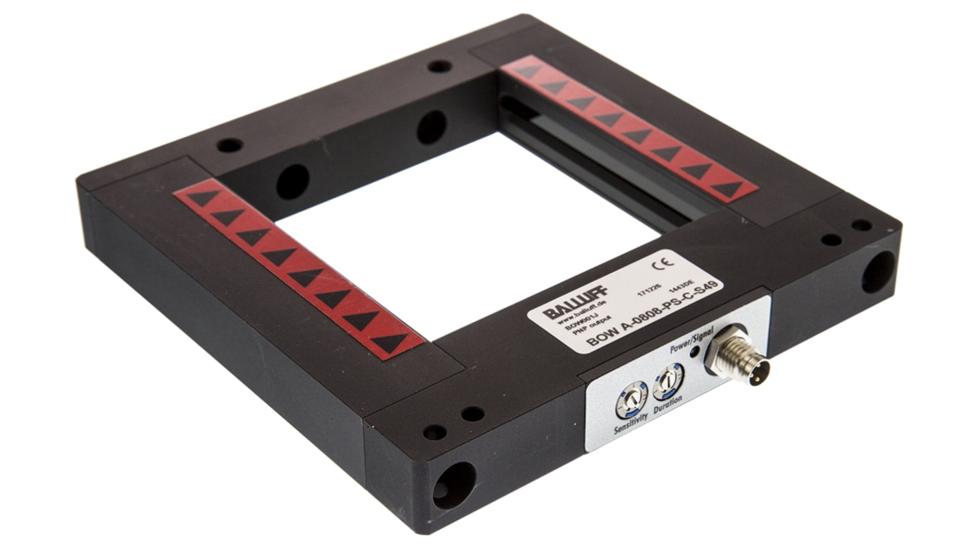 Griglia luminosa BALLUFF BOWA 0808-PS-C-S49, barriera fotoelettrica infrarossa con rilevamento di 80 mm e grado di protezione IP65.