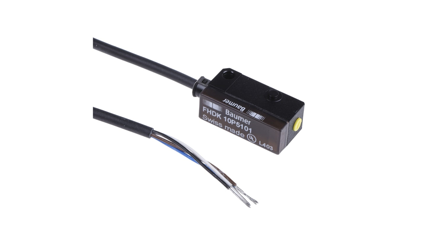 Sensore fotoelettrico rettangolare Baumer FHDK 10P5101, rilevamento 20-120 mm, uscita PNP, grado di protezione IP65.