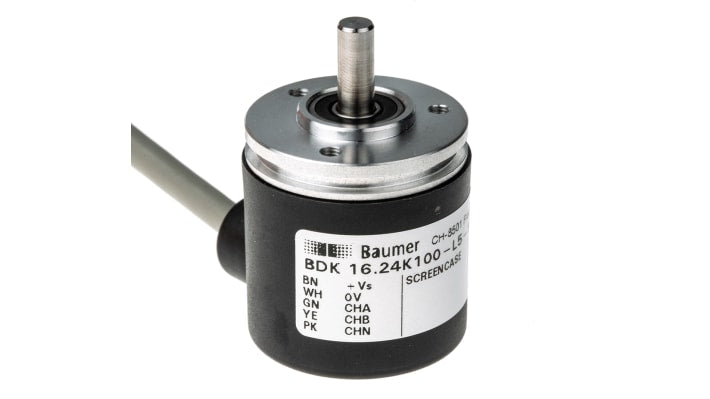Encoder incrementale Baumer BDK 16.24K100-L5-5, 100 impulsi/giro, uscita HTL, flangia Synchro, diametro albero 5mm.