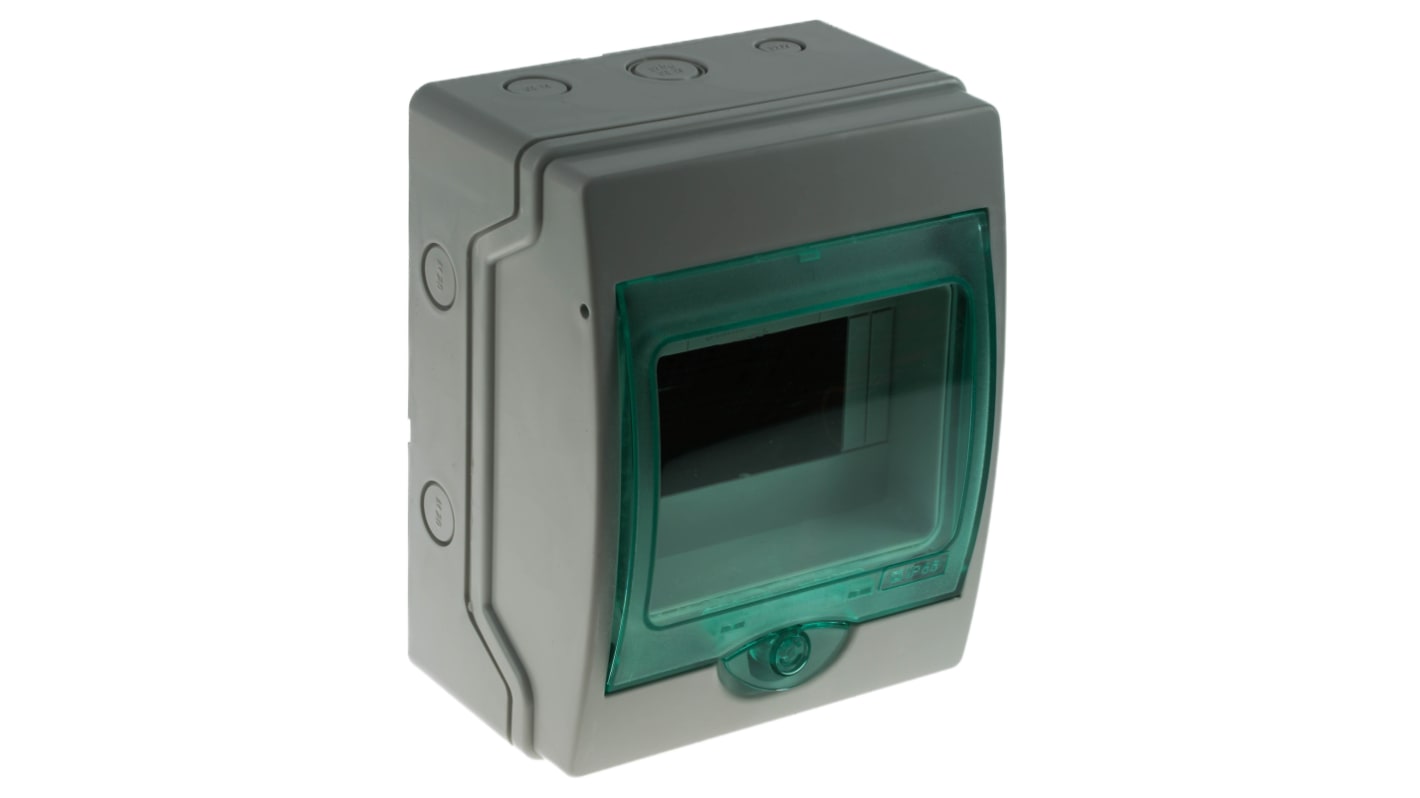 Scheda di distribuzione Schneider Electric 13958, 6 vie, 63 A, contenitore grigio RAL 7035, sportello trasparente.