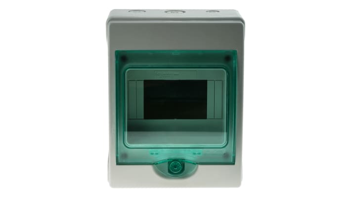 Scheda di distribuzione Schneider Electric 13958, 6 vie, 63 A, contenitore grigio RAL 7035, sportello trasparente.