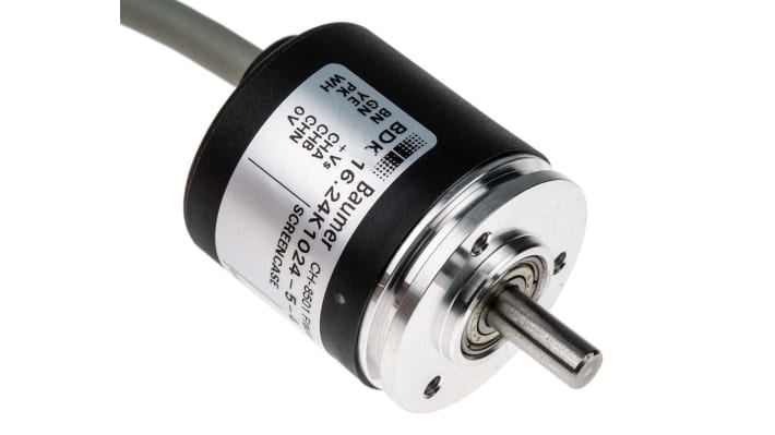 Baumer BDK 16.24K1024-5-4, encoder incrementale ottico con 1024 impulsi/giro, montaggio a collare, albero 5mm, IP42.
