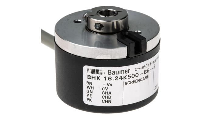 Encoder incrementale Baumer BHK 16.24K500-B6-5, 500 impulsi/giro, flangia in alluminio, albero 6 mm, IP42, 10-30 V c.c.