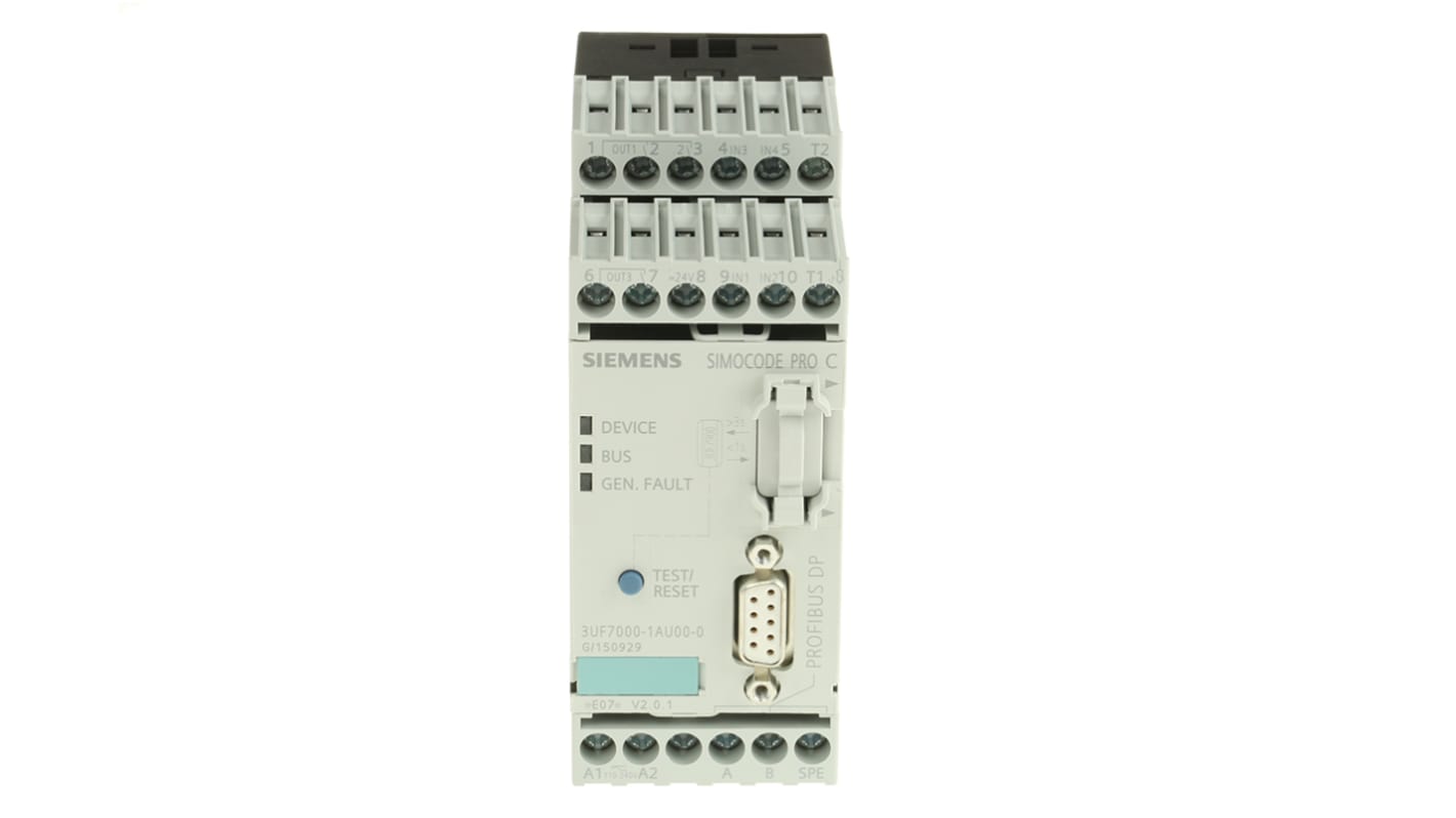 Siemens 3UF7000-1AU00-0, unità base motore SIMOCODE Pro C, protezione motore, 110-240 V, 4 ingressi, 3 uscite.