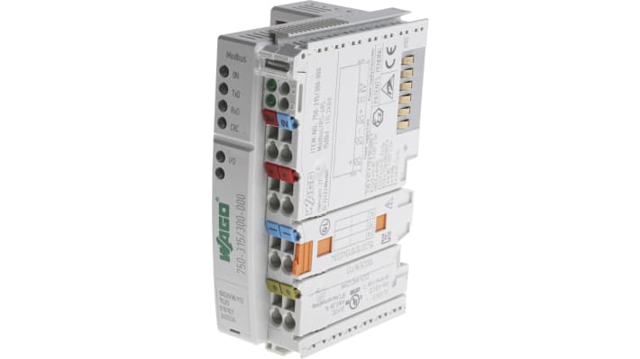 Accoppiatore Wago 750-315 per sistema I/O 750, montaggio su guida DIN, dimensioni 51 x 65 x 100 mm, compatibile con segnali digitali e analogici.
