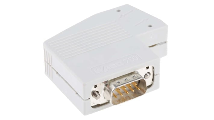 Zoccolo relè Wago 750960 per Profibus, con D-Sub maschio a 9 pin, velocità 12Mbps, grado di protezione IP20.