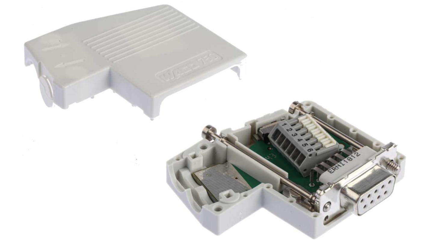 Zoccolo relè Wago 750963 per CANopen, connettore 9 poli, alimentazione 4,75-5,25 V c.c., grado di protezione IP20.