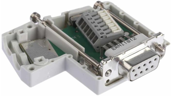 Zoccolo relè Wago 750963 per CANopen, connettore 9 poli, alimentazione 4,75-5,25 V c.c., grado di protezione IP20.