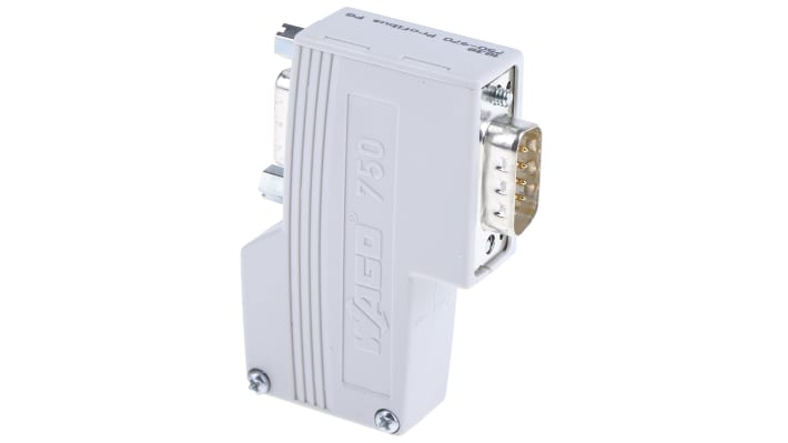 Zoccolo relè Wago 750970 per Profibus, connettore D-Sub 9 pin, alimentazione 4,75-5,25 V c.c., IP20, montaggio rapido.