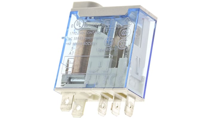 Finder 46.61.9.048.0040, relè di potenza SPDT 48V cc, corrente 25A, dimensioni 32,8 x 29 x 12,4 mm, attacco rapido.