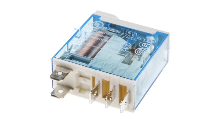 Finder 46.61.9.110.0040, relè di potenza SPDT 110V cc, corrente 25A, dimensioni 32,8 x 29 x 12,4 mm, attacco rapido.