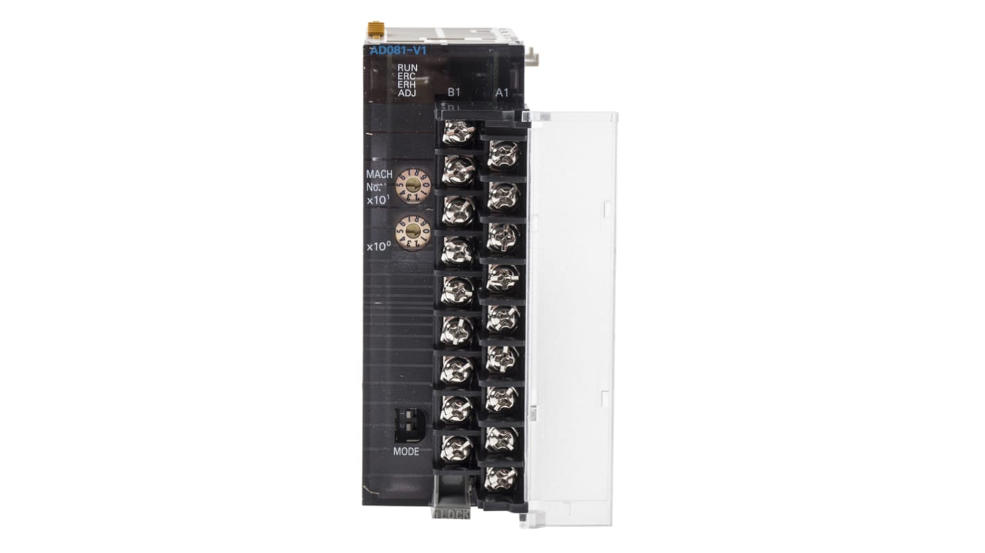 Modulo I/O Omron CJ1W-AD081-V1 per segnali analogici, 8 ingressi, montaggio su guida DIN, dimensioni 90 x 31 x 65 mm.