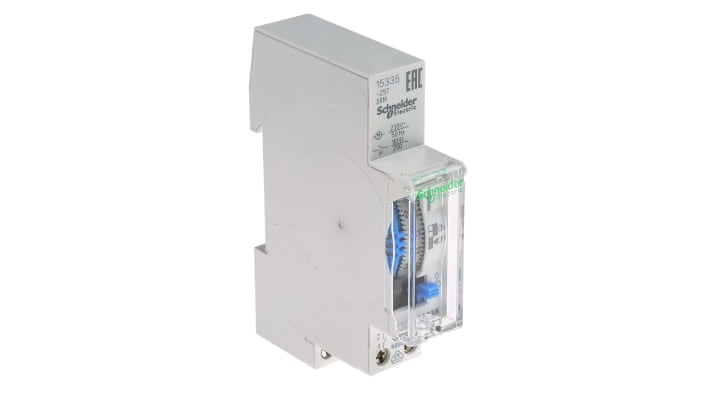 Temporizzatore DIN Schneider Electric 15335, unipolare 230V ca, 1 canale. Programmabile per il controllo di circuiti.