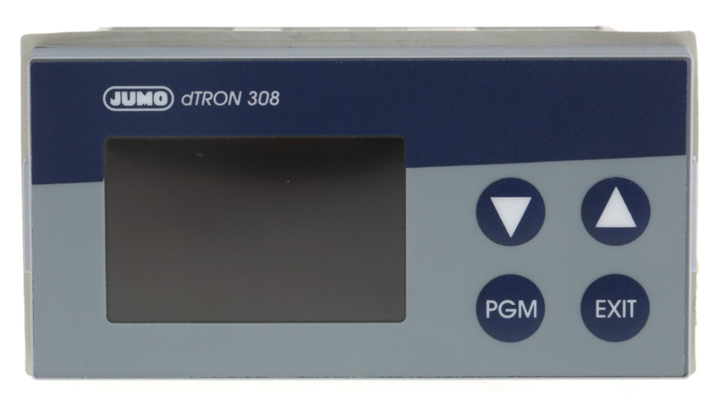 Jumo 703043/181-000-23/000, termoregolatore PID dTRON 300, 96 x 48 mm, 110-240 V, 4 uscite logiche, display LCD multicolore.