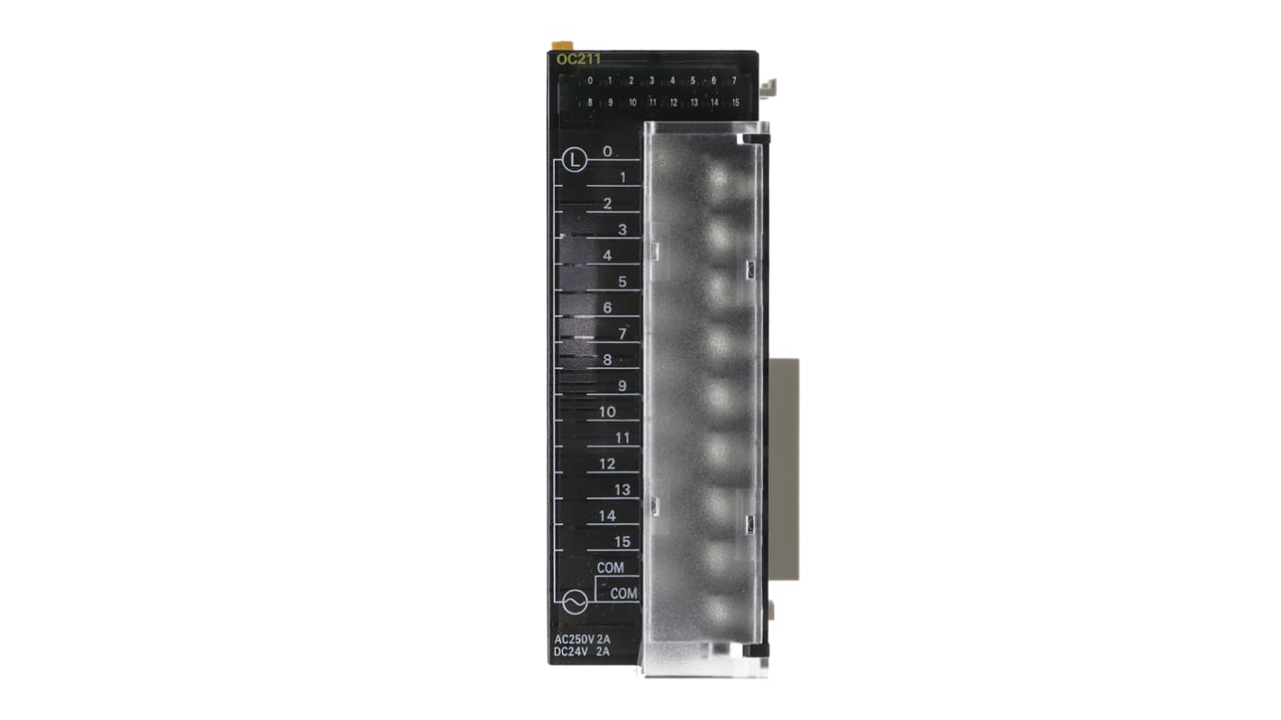 Modulo I/O Omron CJ1W-OC211 per automazione, 16 uscite relè digitali, dimensioni 89 x 31 x 95,4 mm, tensione 24 V c.c. e 250 V c.a.