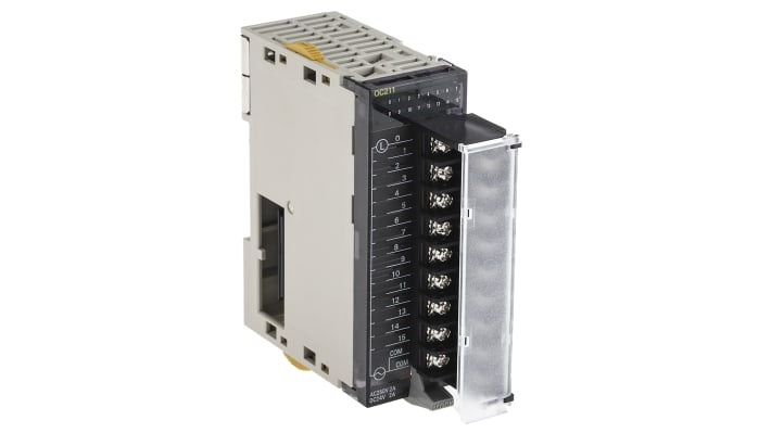 Modulo I/O Omron CJ1W-OC211 per automazione, 16 uscite relè digitali, dimensioni 89 x 31 x 95,4 mm, tensione 24 V c.c. e 250 V c.a.