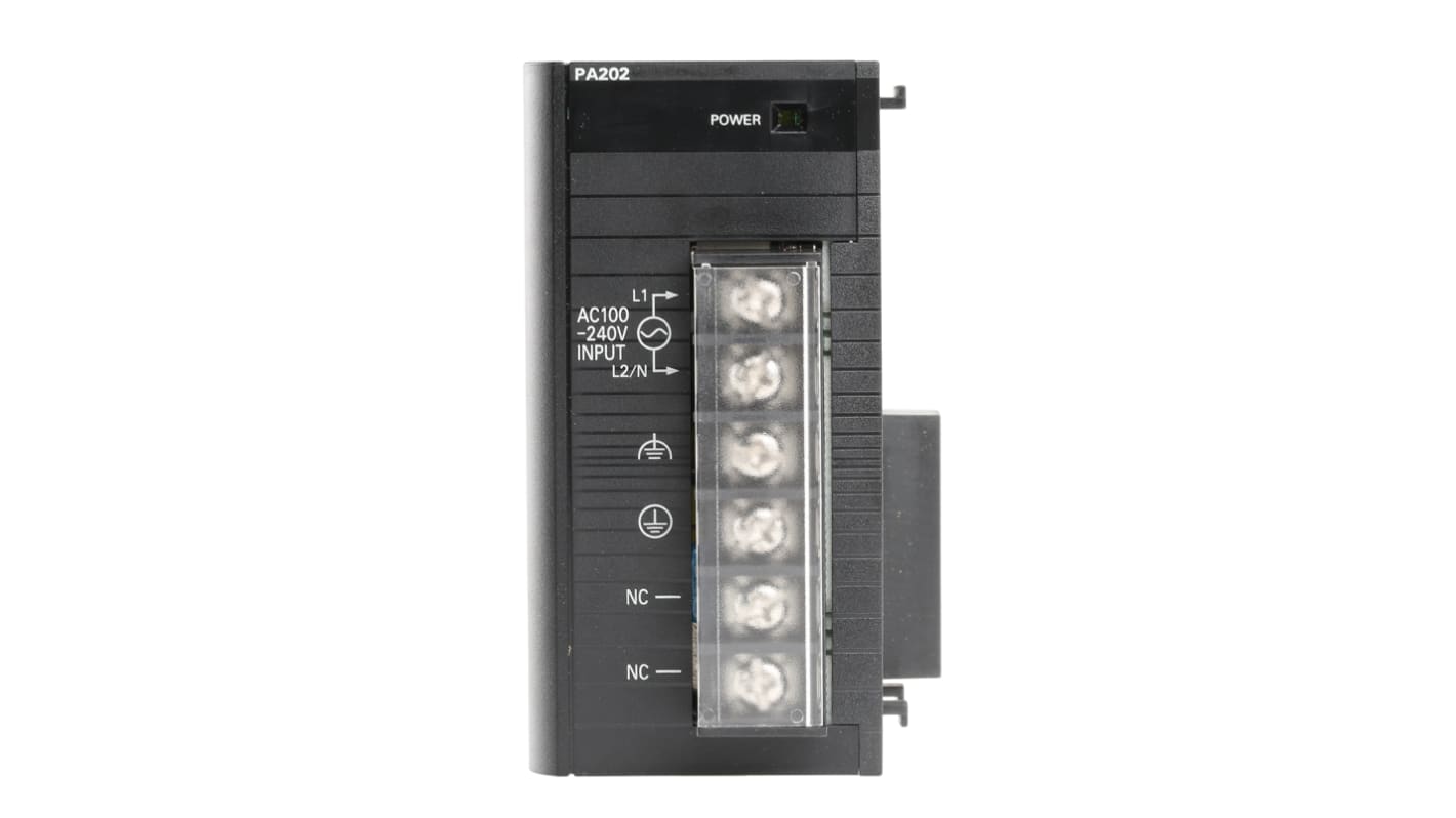 Alimentatore PLC Omron CJ1W-PA202, dimensioni 81,6 x 90 x 45 mm, corrente di uscita 400 mA, per serie CJ1M.