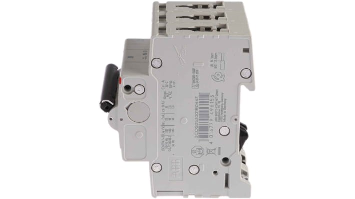 Interruttore magnetotermico ABB S203-K16, 3 poli, 16A, montaggio su guida DIN, dimensioni 52.5 mm x 76 mm.