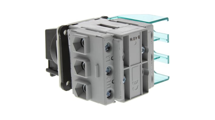 Interruttore di isolamento Siemens 3LD2122-0TK11, 3 poli, 25A, montaggio a pannello, dimensioni 48x48 mm, grado di protezione IP65.
