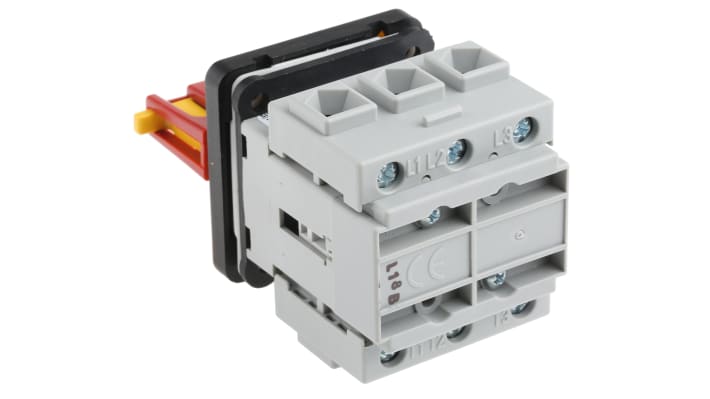 Interruttore di isolamento Siemens 3LD2222-0TK13, 3 poli, montaggio a pannello, grado di protezione IP65, dimensioni 49x49x50 mm.