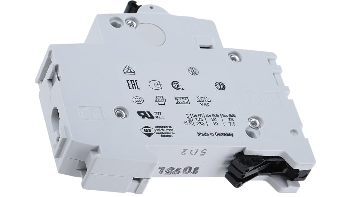 Interruttore magnetotermico ABB S201-D2, unipolare, 2A, montaggio su guida DIN, dimensioni 69 x 17,5 x 88 mm.